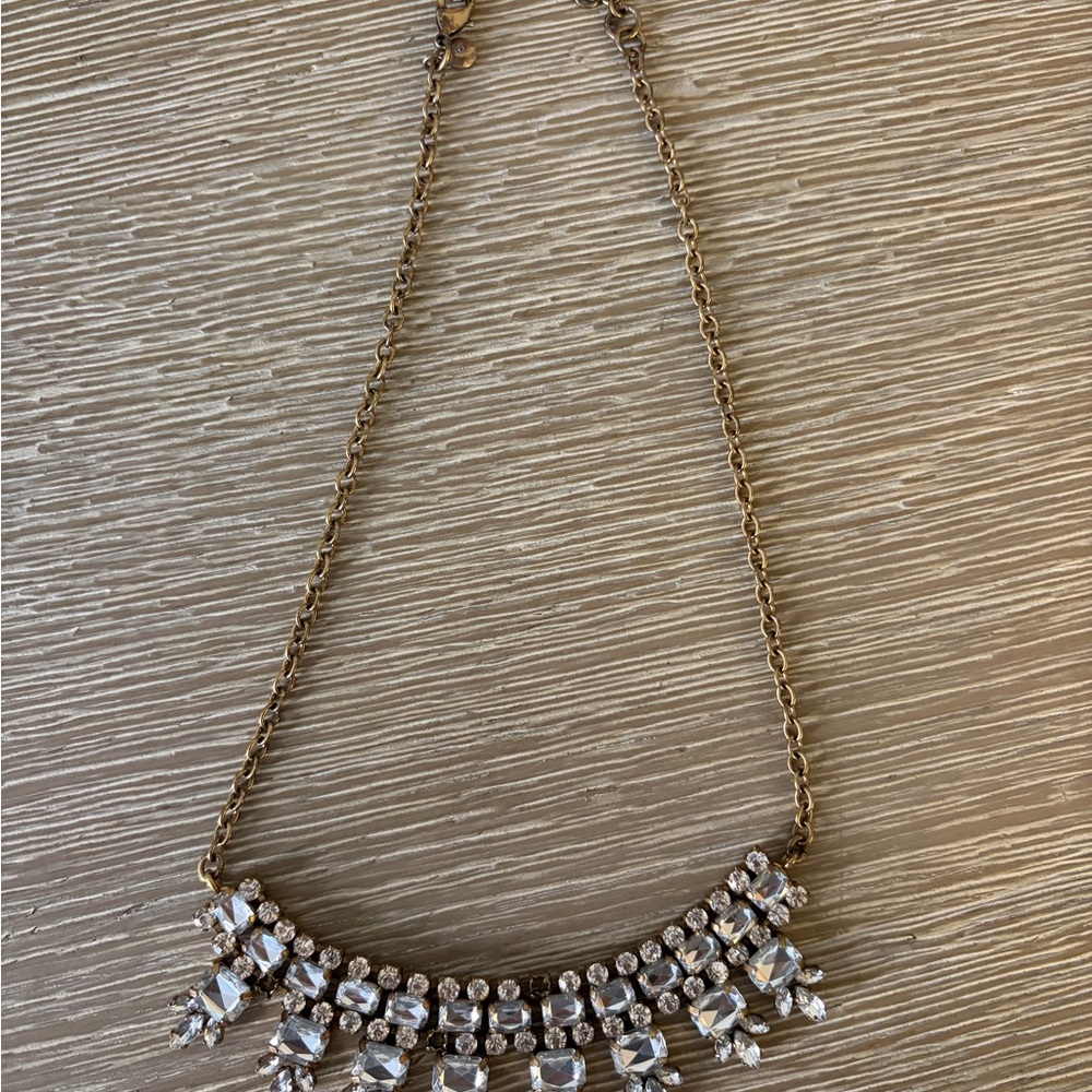 Elegant Gold and Crystal Jcrew Statement Necklace adjustable length